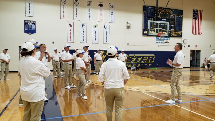 Marching rehearsal with Drum Major Kim Burdick (right) Marching rehearsal