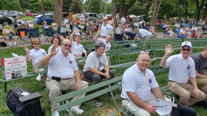 Waiting for the concert: Larry Munoz, Steve Kimball, Doug Yopp and guest, Beth Cullen Johnson, Amy Wilson Thorpe, Mary Haller, Kim Burdick Waiting for the concert
