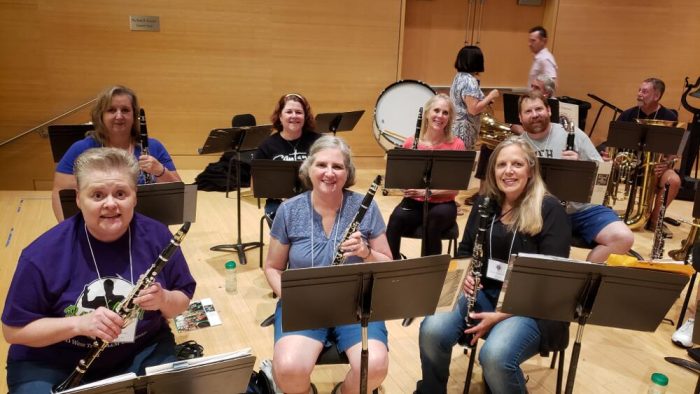 Clarinets: Donna O’Bryant, Rozetta Crowe Strother, Eileen Schaefers, (back row) Donna Bowers Bennett, Amy Wilson Thorpe, Thalassa Morton Naylor, Matt Schutt Clainets